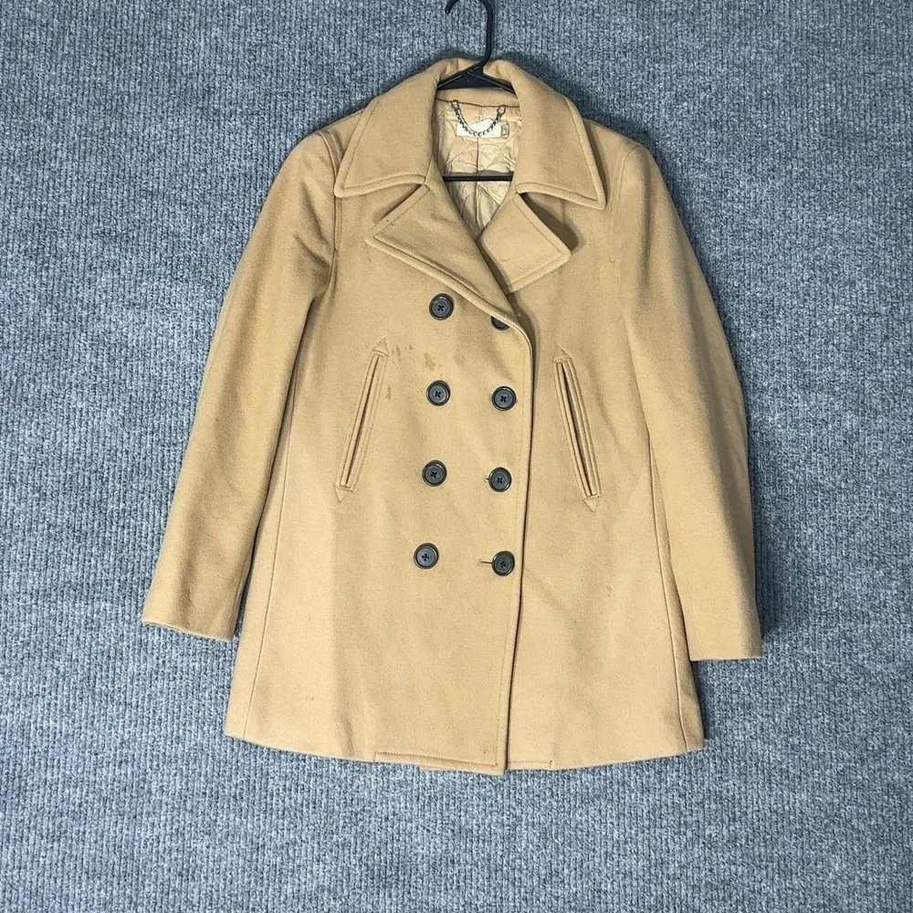 J Crew Peacoat Womens S Tan Wool Blend Double Breasted Classic Winter Jacket